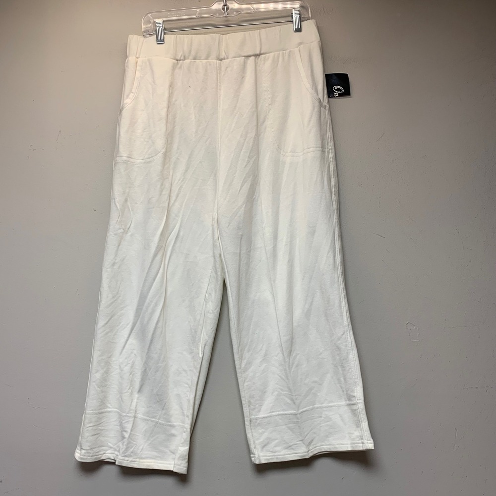 onque Casuals Crop Pants Women XL Off White NEW Wide Leg Stretch Cotton Lounge